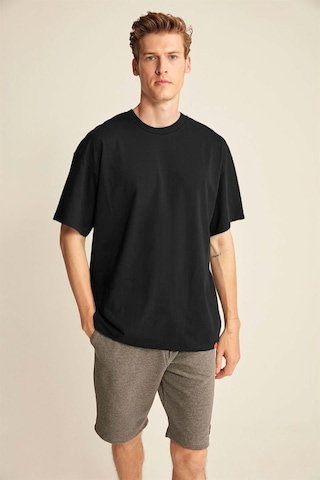 Grimelange Jett Erkek Oversize Fit %100 Organik Pamuk Kalın Dokulu Bisiklet Yakalı Siyah T-shirt