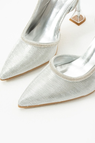 Duxal Shoes Fomax Taş Detaylı Şeffaf Topuklu Ayakkabı GÜMÜŞ