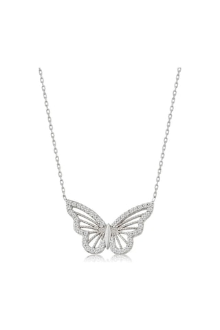 X-Ladyaccessories Gümüş Renk Kolye Zirkon Taşlı Kelebek Bayan Kolye 1053 Çok Renkli