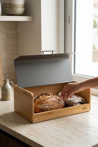 Cooker Viona Metal Kapaklı Bambu Ekmek Kutusu Ckr4540 Gri