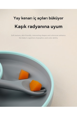 Jianfan Kapaklı Renkli Silikon Bebek Mama Tabağı Seti Bölmeli Koyu Mavi Koyu Mavi