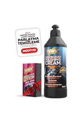 Zolx Torpido Plastik Parlatıcı Bakım Kremi Tüm Araçlar İçin 500ml + Sünger li.
