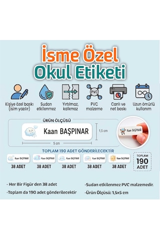 Kapbirhediye Okul Etiketi Isme Özel Kalem Defter Etiketi Bulut Temalı 190 Adet Çok Renkli
