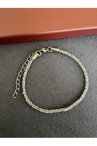Paslanmaz Kararmaz Tasarım Kar Çelik Bileklik 17+5cm 2 Mm Gümüş