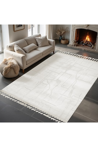 Dinarsu Alaçatı Püsküllü Parça Halı 150x230 Wolt A.bej