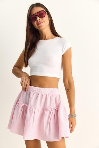 Shade Kadın %100 Pamuk Beli Lastikli Fiyonk Detaylı Çizgili Mini Etek 60282044 - Beyaz-pembe Çok Renkli