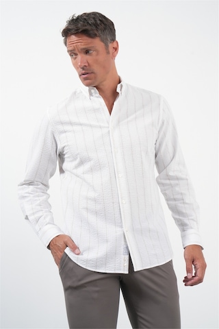 İmza Beyaz-haki Yumuşak Yaka Uzun Kol Slim Fit Pamuklu Gömlek 1004260259 Beyaz - Haki