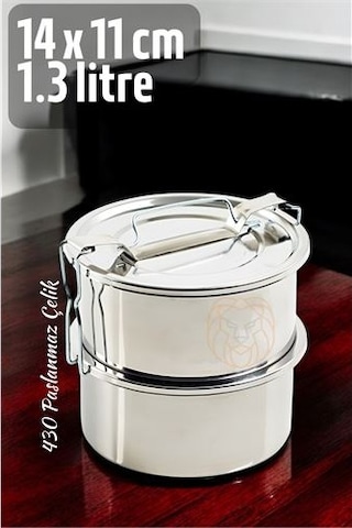 Zhltools Sefer Tası Yemek Kabı Paslanmaz Çelik 2 Katlı 14 Cm 1.3 Litre Gümüş