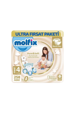 Molfix Pure Soft Ultra Avantaj Bebek Bezi 4 Beden 86x3 258 Adet 3'lü