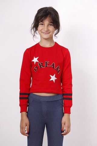 Toontoy Kız Çocuk Yıldızlı Dream Baskılı Sweatshirt Kırmızı