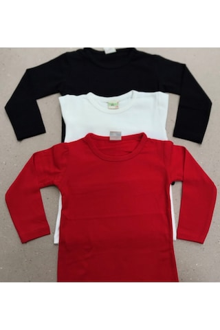 Unisex Çocuk Krem Kırmızı Siyah Likralı Basic Uzun Kollu Tişort 3 Lü Paket Krem-kırmızı-siyah Unisex Çocuk Krem Kırmızı Siyah Likralı Basic Uzun Kollu Tişort 3 Lü Paket Krem-kırmızı-siyah
