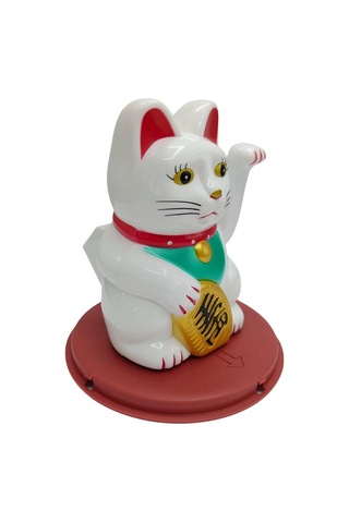 Maneki Neko El Sallayan Şans Kedisi Beyaz Solar Güneş Enerjili 11x10cm No1b