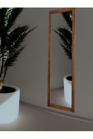 Ceviz Renk Ahşap Çerçeve Duvara Ayna 121x37 Cm Antre Hol Boy Ayna Ceviz