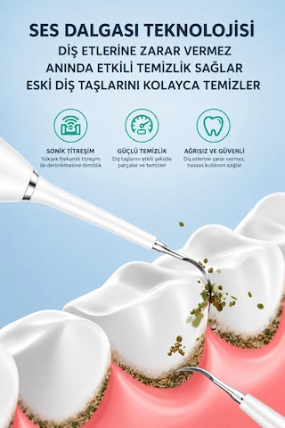 Exenar - Beyaz - Diş Taşı Temizleme Cihazı Şarjlı Diş Fırçası Sonik Ultrasonik Akıllı Diş Taşı Temizleyici 5 Mod Ipx8