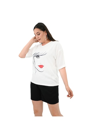 Kadın Büyük Beden Yüz Baskılı T-shirt 1788-25 001