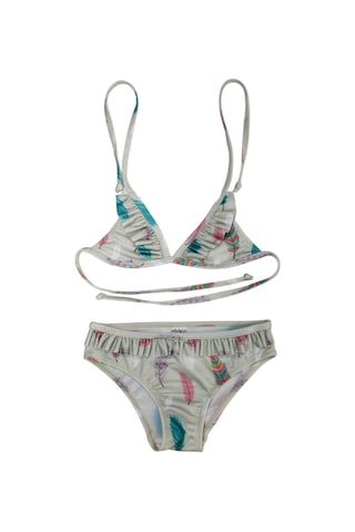 Lolliboomkids Kız Çocuk Fırfır Detaylı Üçgen Bağlamalı Kuş Tüyü Desen Baskılı Bikini Takımı Fur Çok Renkli