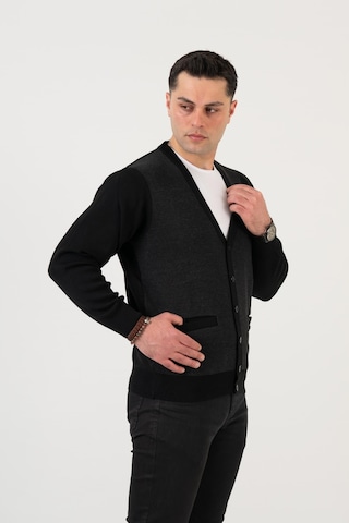Woolen World Düğmeli Çift Cepli Nokta Desenli Erkek Triko Hırka Antrasit