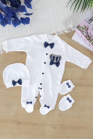 Sitilin Erkek Bebek Papyonlu Kral Taşlı Süslü Tulum Seti 0-3 Ay Stl7015 Mavi