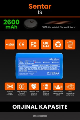 Sentar Mop 1s Uyumlu Robot Süpürge Bataryası 2600mah