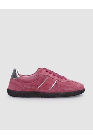 %100 Hakiki Deri Pembe Süet Bağcıklı Kadın Sneaker Pembe