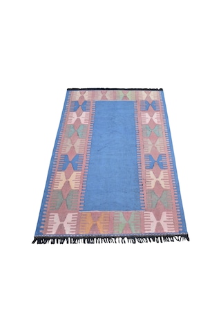Zehra Abla Halı Yeni El Dokuma Ender Taraklı Mavi İran Şiraz Yün Kilim 7472 Çok Renkli