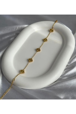 Gold Yonca Minimal Çelik Bileklik Kararmaz Altın - Gümüş