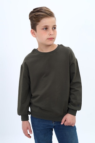 Toontoy Kids Toontoy Erkek Çocuk Pamuklu Bisiklet Yaka Baskılı Basic Sweatshirt 22996 Haki