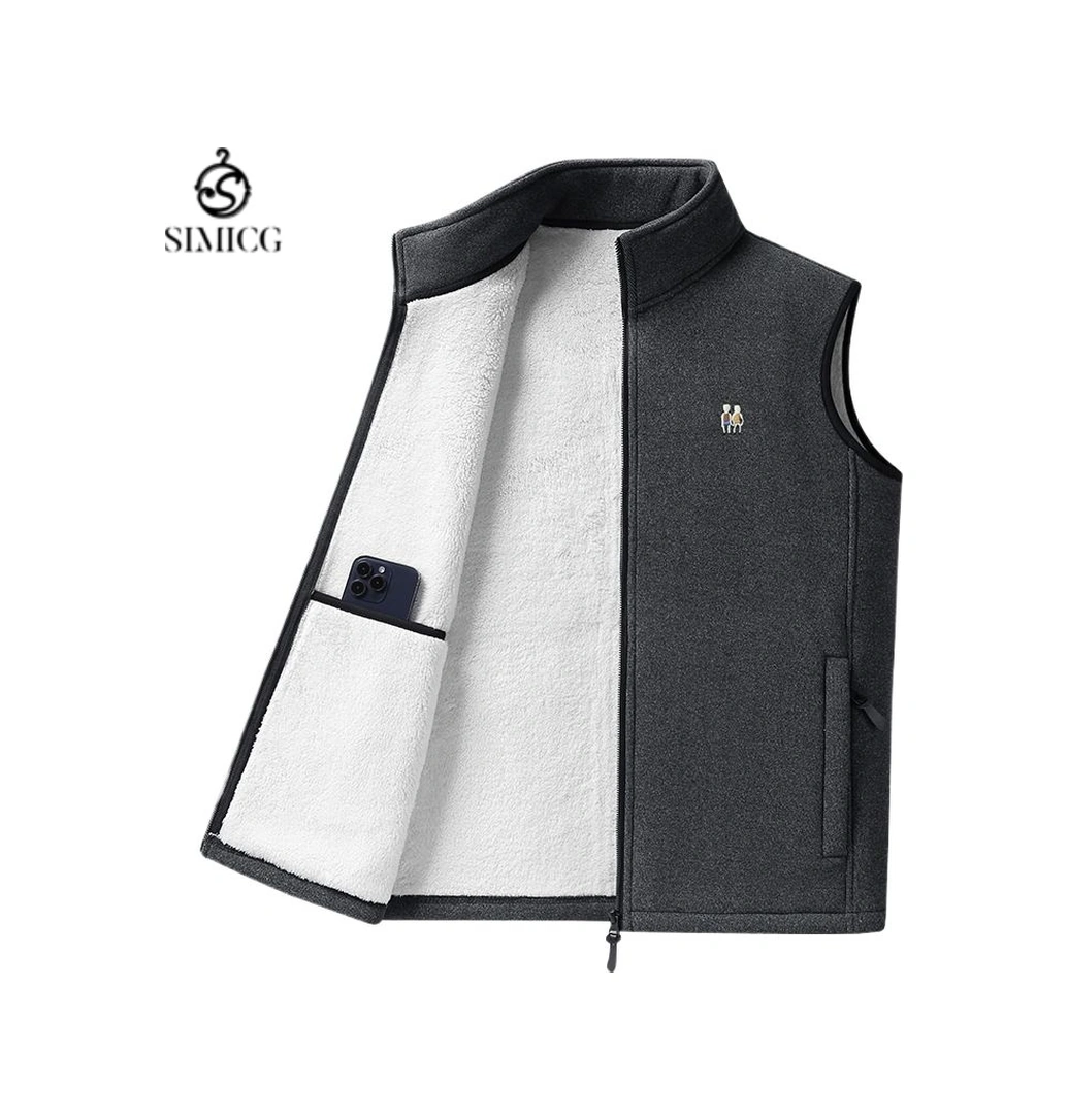 Erkekler İçin Günlük Artı Kadife Yelek Sonbahar Ve Kış Dik Yaka Yelek Ceket Sıcak Yelek Gri