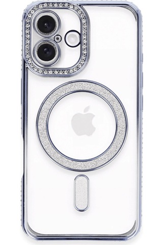 Apple Uyumlu iPhone 16 Kılıf Joke Simli Magneticsafe Mavi