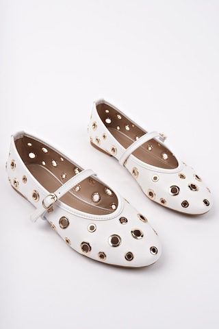 Muggo Misha Tek Bant Troklu Günlük Kadın Babet Beyaz