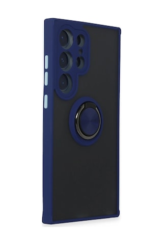 Newface - 689 - Samsung Galaxy Uyumlu S24 Ultra Kılıf Montreal Yüzüklü Silikon Kapak - Csmo-tex - - Lacivert