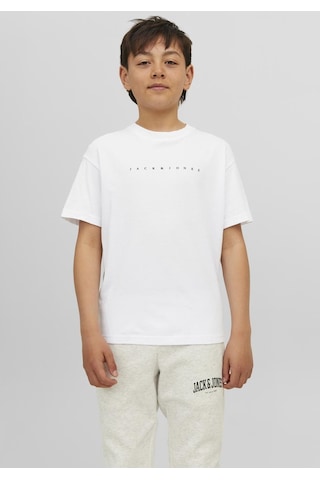 Jack & Jones Kisa Kollu Logo Baskili Tisört - Çocuk 12237435 White Siyah