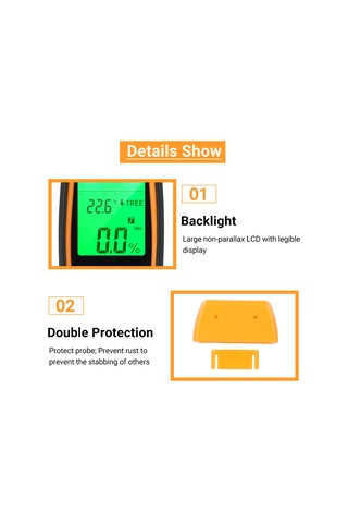 Ranyeek Rz862 İğne Tipi Dijital Nem Ölçer, Ahşap İnşa Malzeme Seçimi, 6-50% Aralığı, Siyah-turuncu Pil Dahil Değil