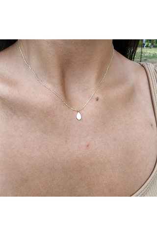 Su Damlası Sade Taşsız Tasarım Modern Tarz 14 Ayar Altın Kolye-gündelik Spor Tarz Altın Kolye