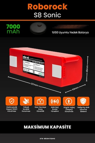 Roborock S8 Sonic 7000mAh Robot Süpürge Bataryası