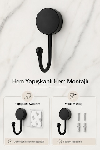 Alper Banyo Mat Siyah Solo Havlu Kağıdı Askısı, Yapışkanlı Ve Vidalı Montaj