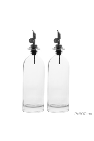 Porsima 3890 Gold Sızdırmaz Kapaklı Cam 2 Li Yağlık Sirkelik Yağdanlık Seti 500+500 Ml Şeffaf-gold
