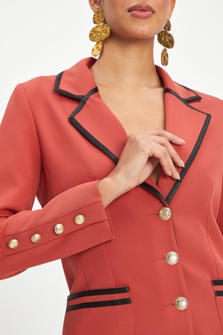 Serpil Exclusive Kadın Şık Takım - İnce Şerit Detaylı Ceket Ve Bol Kesim Pantolon - Gül Kurusu