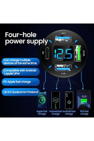 66w Usb C Araba Şarjı Tip C Hızlı Araba Şarjı Telefon Şarj Cihazı Apple Uyumlu iPhone Xiaomi Samsung İçin Hızlı Şarj Cihazı 3.0 Araç Çakmak Adaptörü