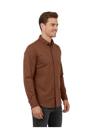 Advante Erkek Spor Slim Fit Uzun Kol Petek Fitilli Gömlek Bgl-st04824 Taba
