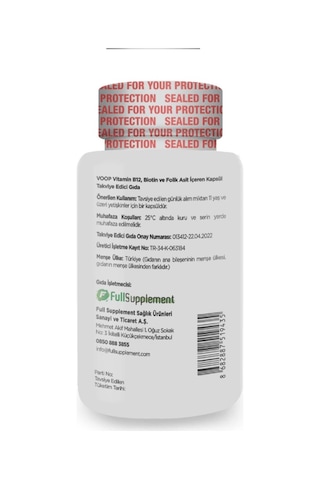 Voop B12 Biotin ve Folik Asit İçeren Takviye Edici Gıda 60 Kapsül
