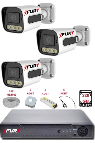 Fury 3 Kameralı Set Full Hd Gece Renkli Görüş-cepten İzle-su Geçirmez Güvenlik Kamerası Seti 320gb