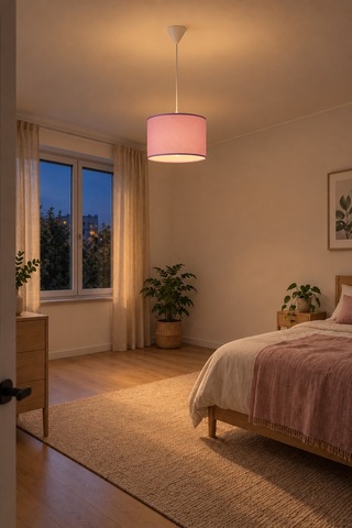 Şenay Aydınlatma Modern Silindir Kumaş Sarkıt Avize Pembe Tavan Lambası Salon Yatak Odası