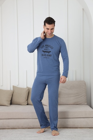 Fames Pijama Erkek Uzun Kol Penye Pijama Takimi Mavi