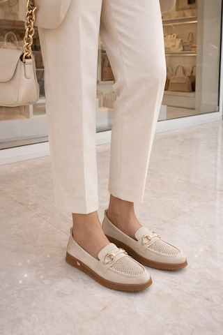 Modaonn Kadın Süet Tokalı Loafer Bej