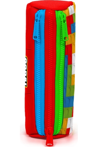 Coral High Kids Renkli Blok Desenli Üç Bölmeli Kalem Çantası 22091 Kırmızı