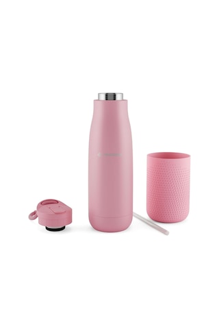 Pembe 500 Ml Çelik Okul Matarası - Silikon Gövdeli Nokta Çelik Termos - 50025 Diğer