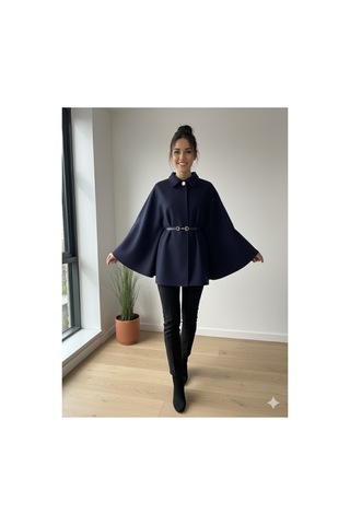 Unika Boutique Kadın Yeni Sezon Kemerli Panço Lacivert
