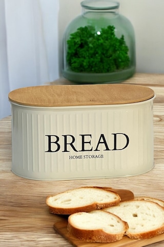 Ahşap Kapaklı Metal Ekmeklik Krem Krem