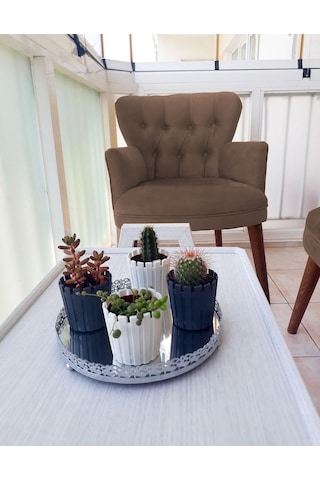 Kayser Home Berjer - Tekli Koltuk - Düz Renk Babyface Kumaş - Ahşap Ceviz Ayak - Kahverengi Kahverengi